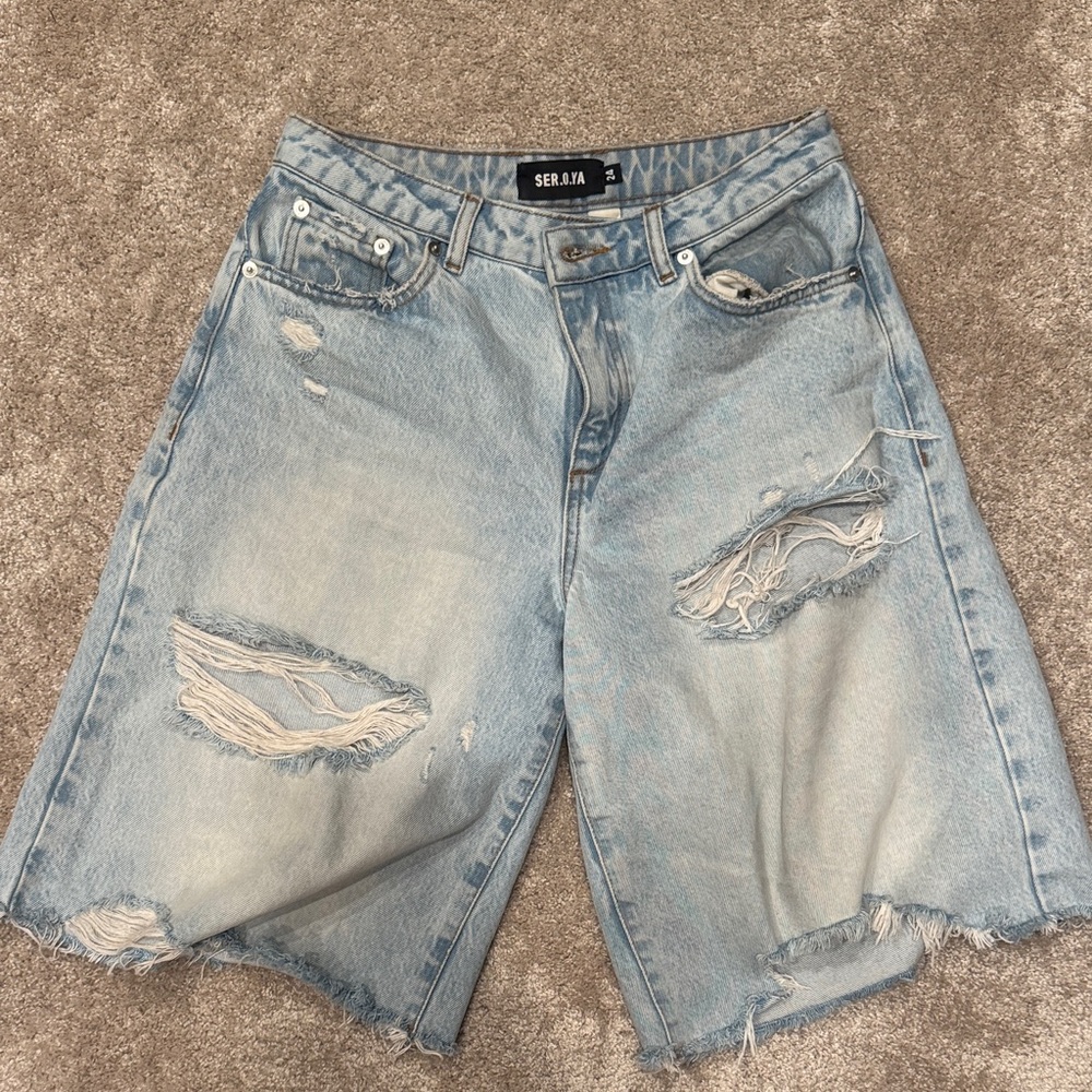 Serra Light Blue Ripped Denim Shorts